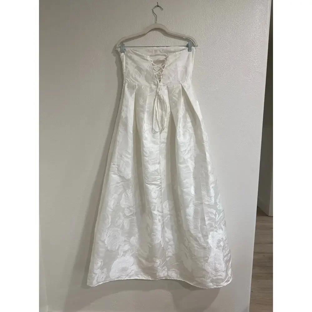 NWT Lulus Laurelin White Jacquard Pleated Strapless Maxi Dress Bridal Medium